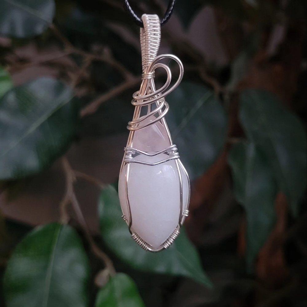 Handmade Snow Quartz & Rose Quartz Crystal Pendant